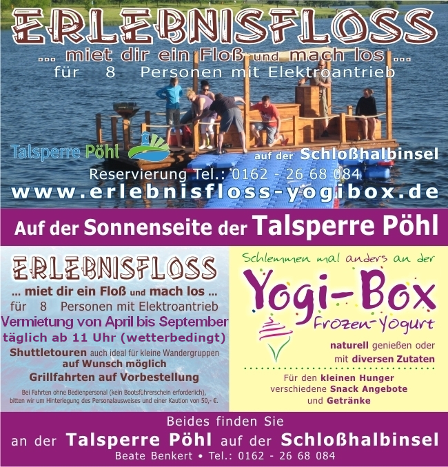 ERLEBNISFLOSS und Yogi-Box - NEU an der Talsperre Pöhl